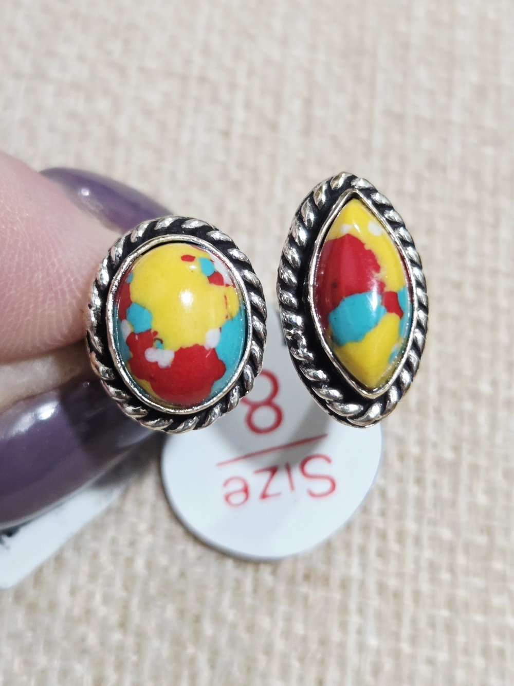 Yellow Mosaic Agate Stone Rope-Frame Women’s Ring Set - Picture 2 of 3
